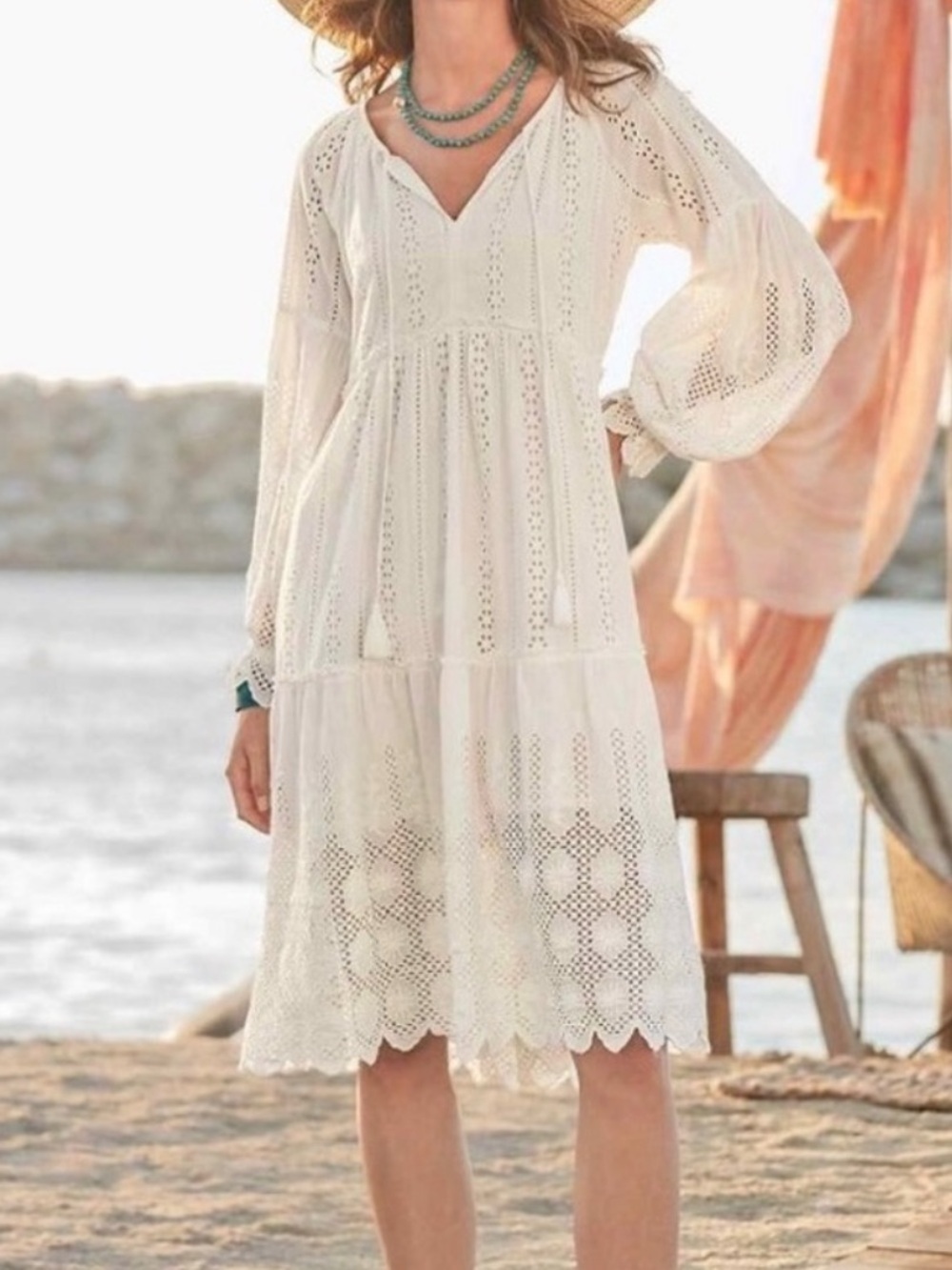 NWT Tolani Off-White Eyelet Vivi Midi Dress Sundance Size M